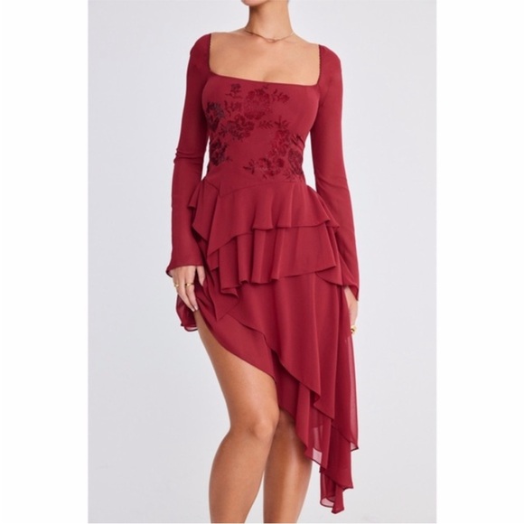 NEW House of CB Mistress Rocks Ruby Crystallised Hanky Hem Dress Medium - Picture 6 of 17